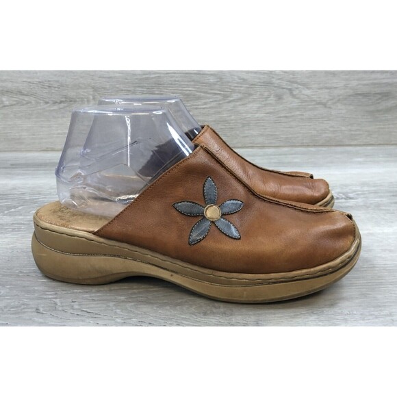 Rieker Y2k Women's Brown Leather Slip On Peep Toe Wedge Loafers Mules Size - Picture 1 of 7